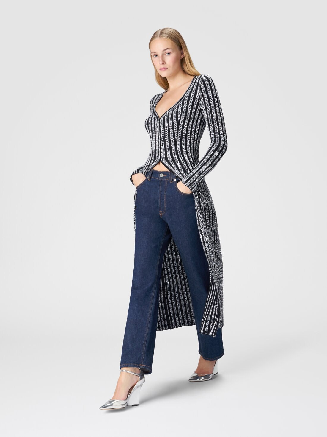 Long ribbed zig zag cardigan with sequins - 4
