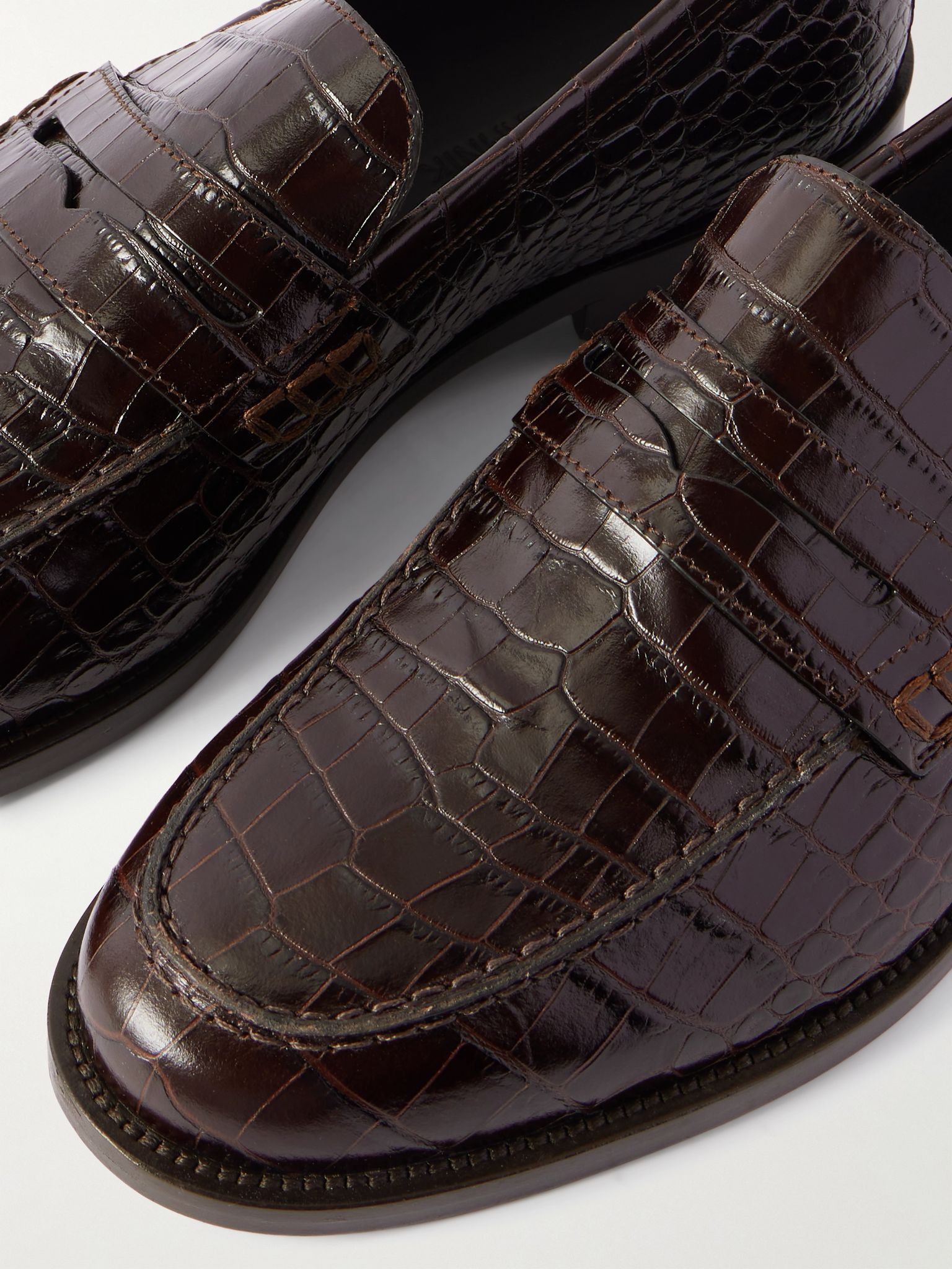 Perry Croc-Effect Leather Loafers Dark brown - 5