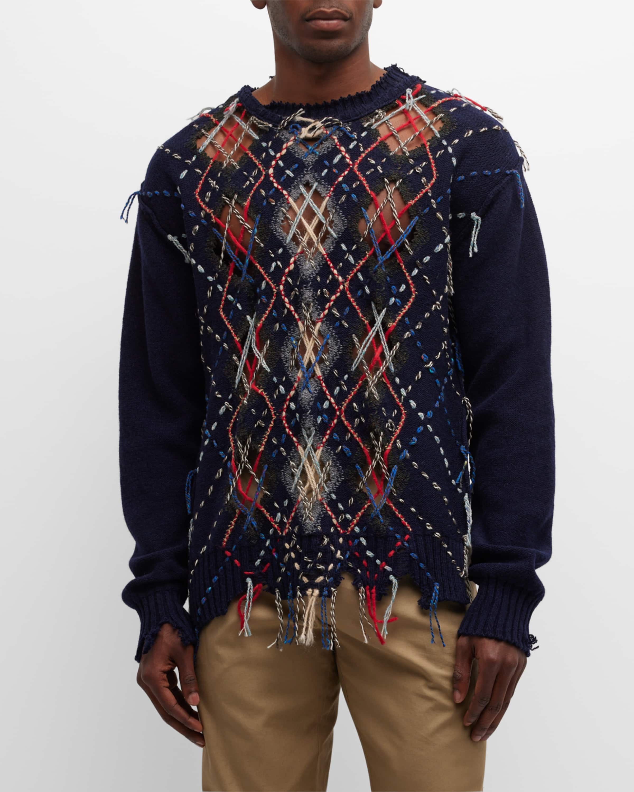 Maison Margiela Men's Destroyed Argyle Sweater
