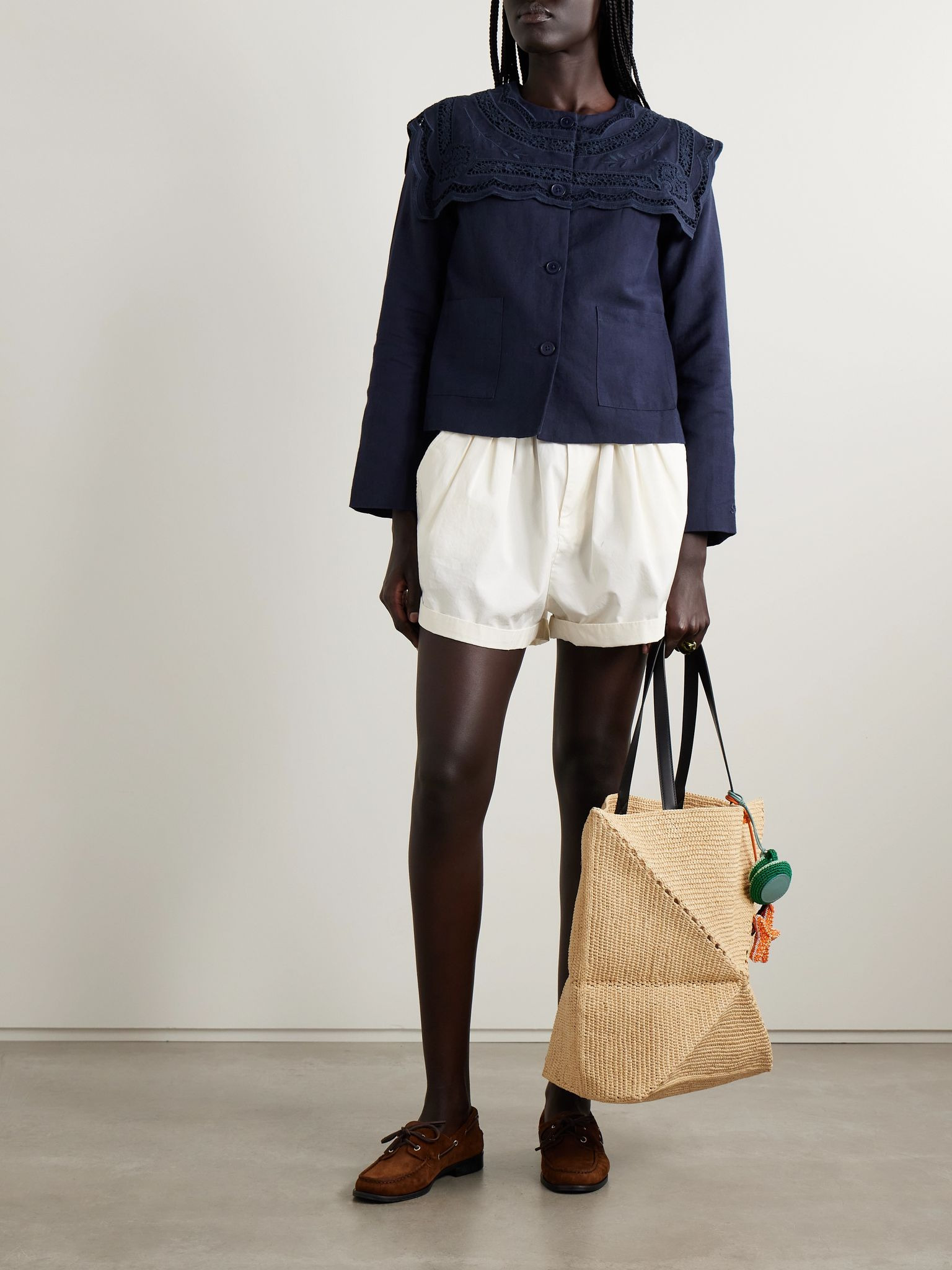 Marie broderie anglaise cotton and linen-blend jacket Navy - 2