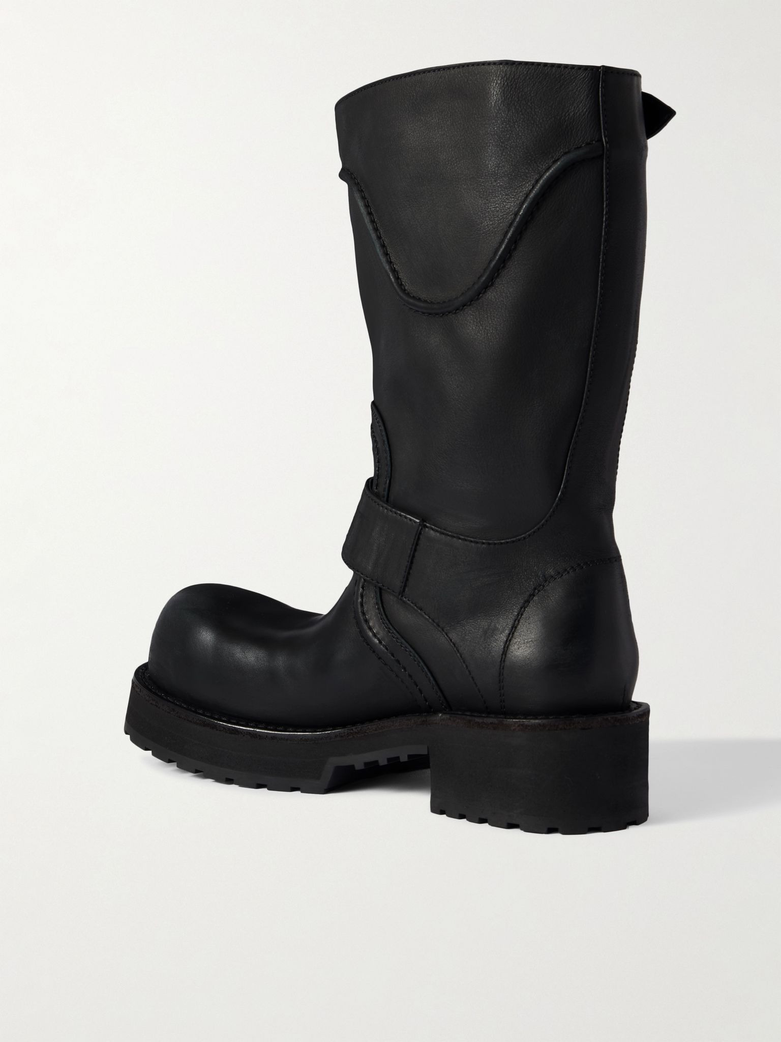 Venom Logo-Debossed Distressed Leather Boots Black - 4