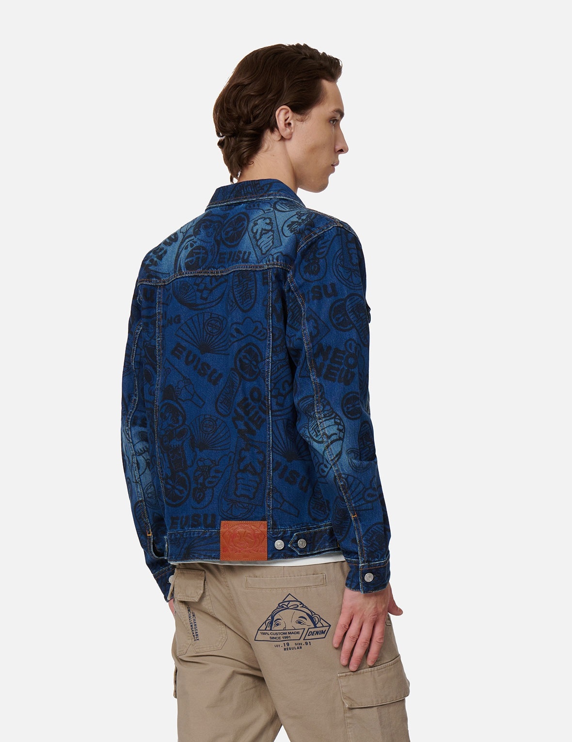 Evisu Eagle and Kamon Allover Discharged Print Denim Jacket