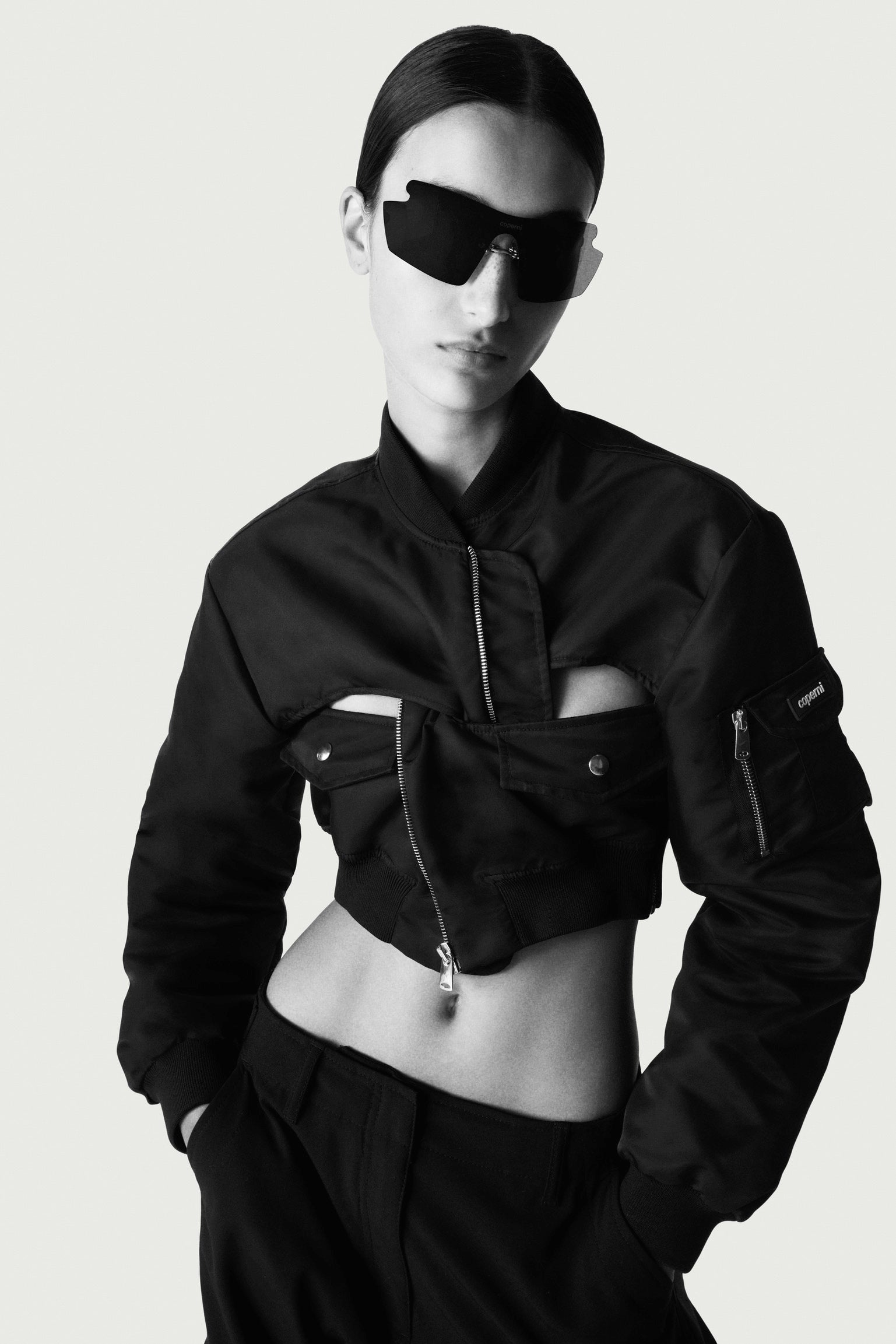 Cut-Out Cropped Bomber Jacket - 1