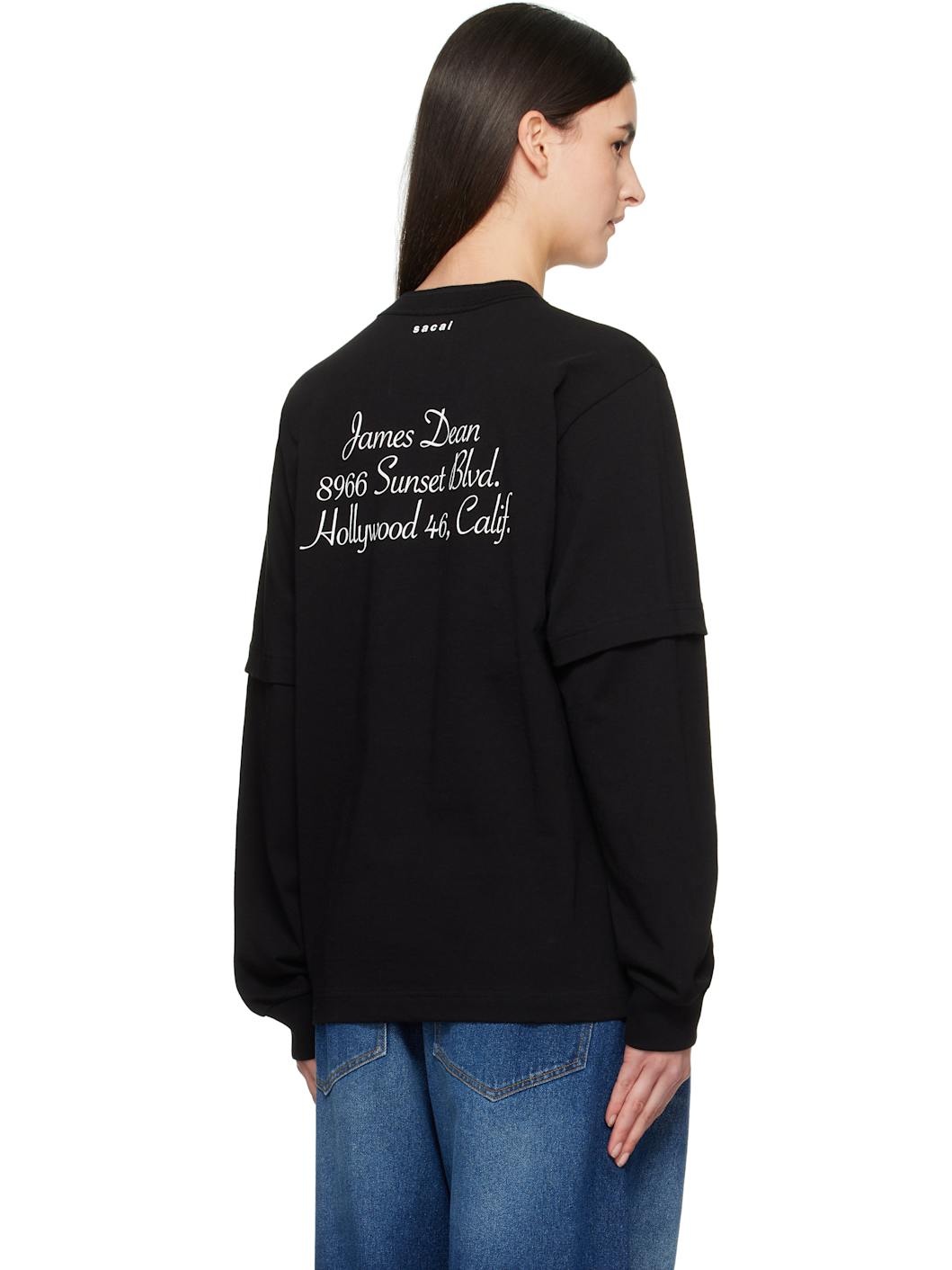 【sacai】James Dean Layered Sleeves Cotton T-Shirt sacai Black 'James Dean' L/S T-shirt Sacai