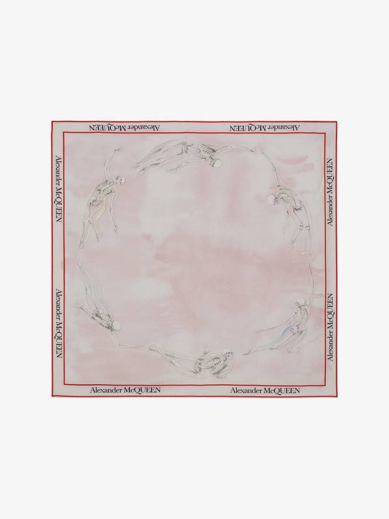 Flying Skeleton Selvedge Foulard in Ivory/pink 1