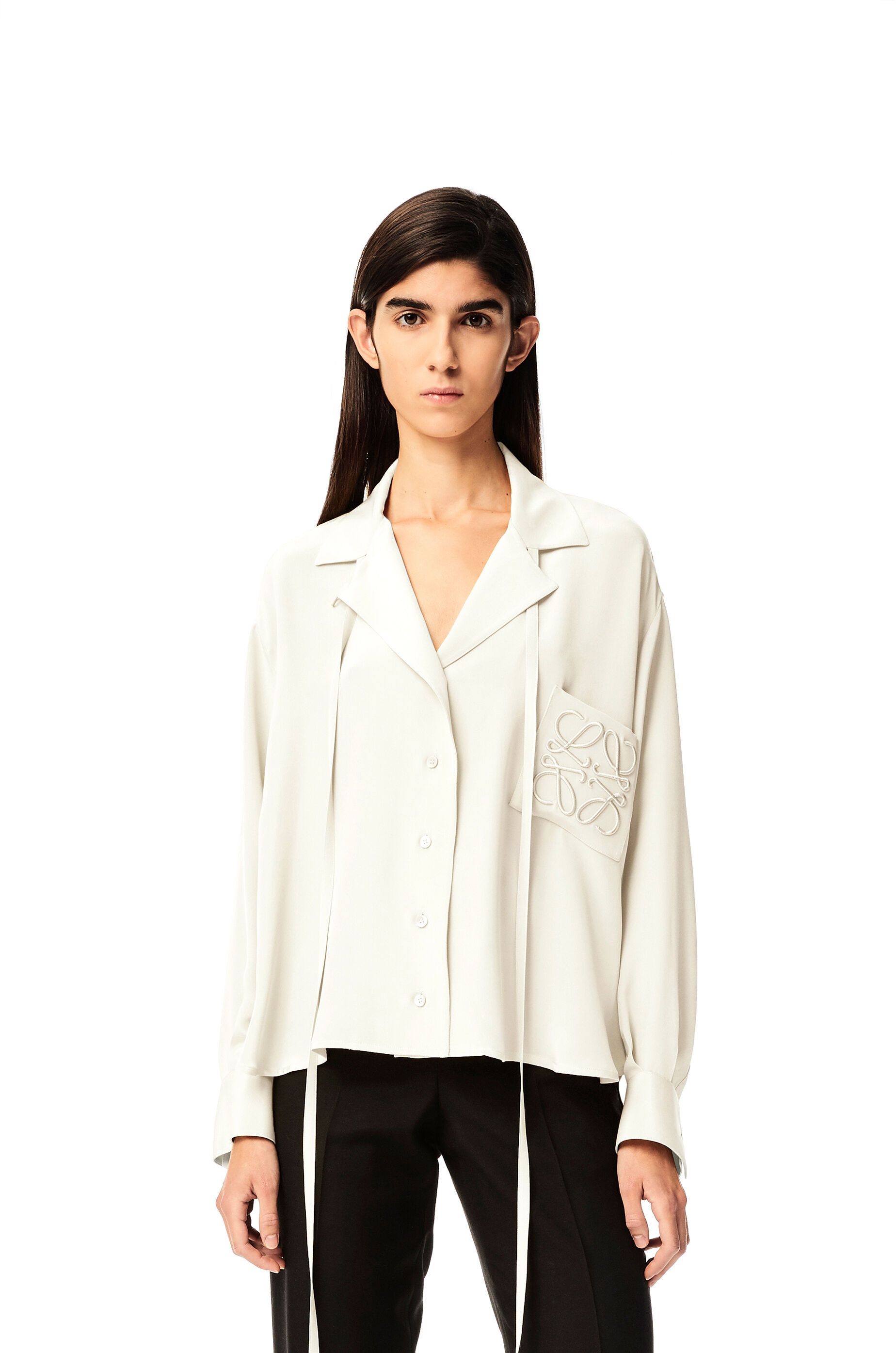 Anagram embroidered pyjama blouse in satin - 3