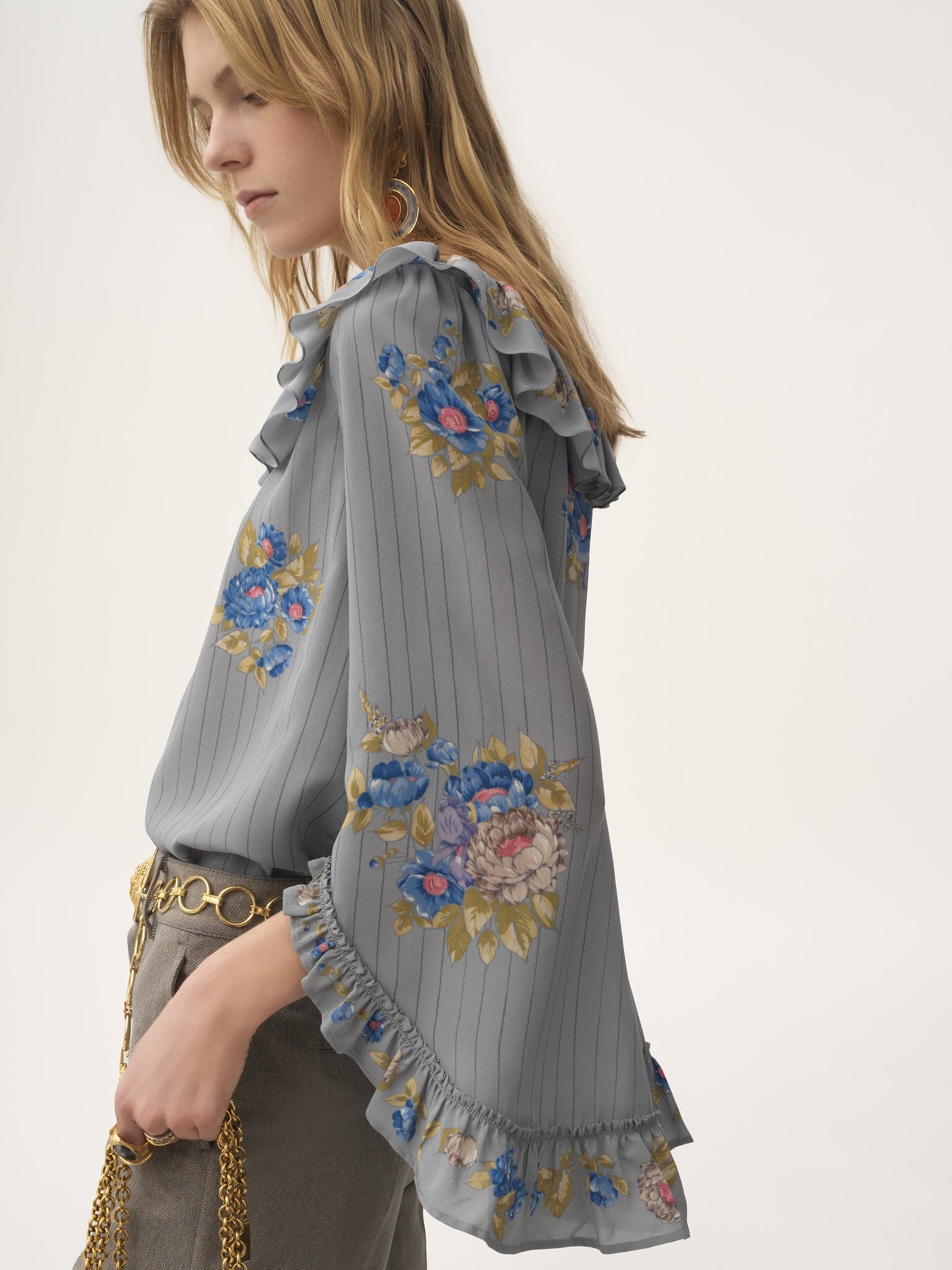 SQUARE-NECK RUFFLE TOP IN CRÊPE DE CHINE - 4