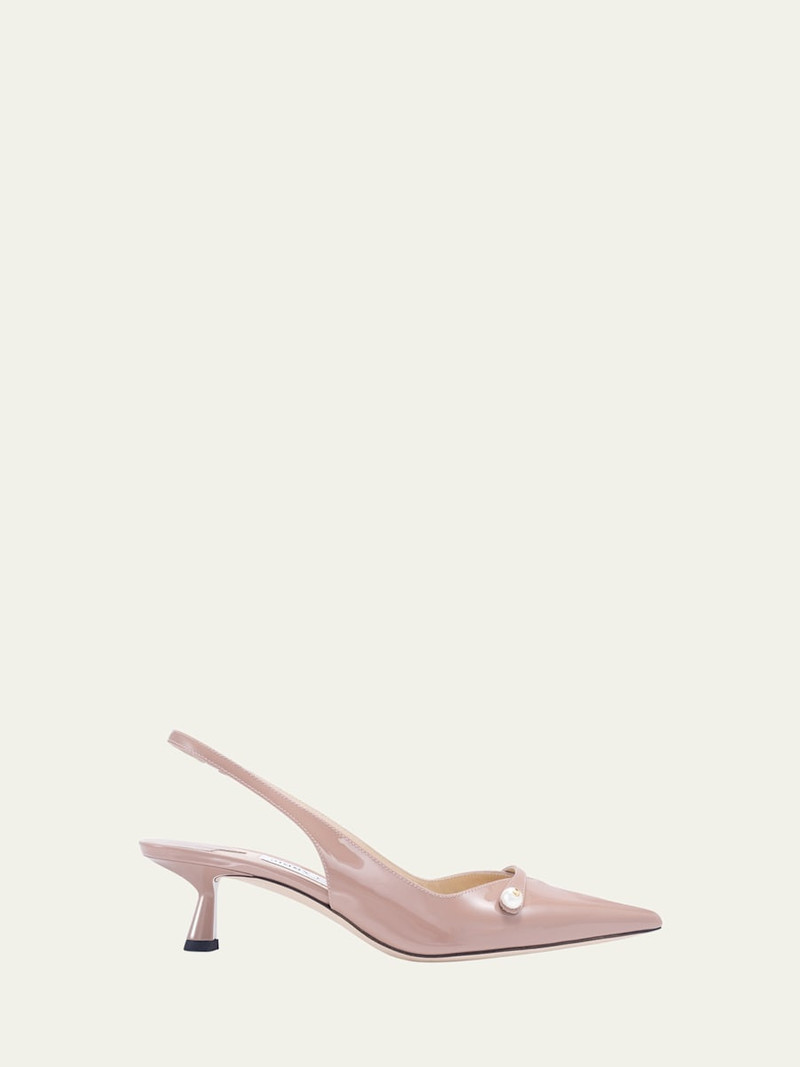 Amita Patent Pearly-Strap Slingback Pumps 1