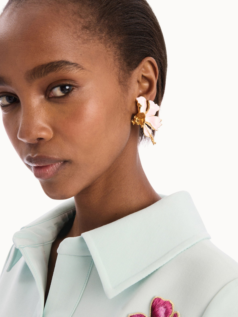 Oscar de la Renta ENAMEL FOLDED HIBISCUS CLIP-ON EARRINGS outlook