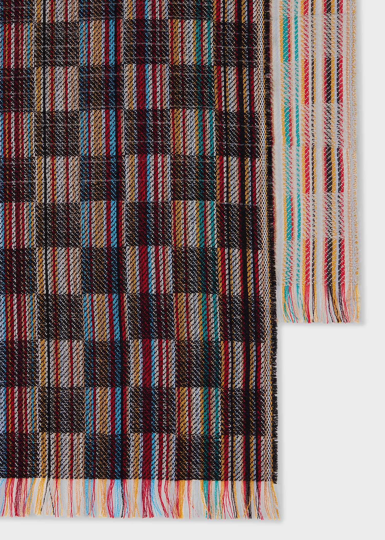 Grey 'Signature Stripe' Basket Weave Wool-Silk Scarf - 2