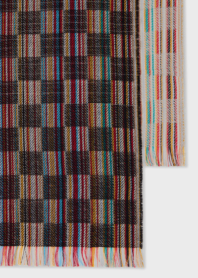 Paul Smith Grey 'Signature Stripe' Basket Weave Wool-Silk Scarf outlook