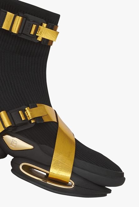 Black and gold knit B-Bold high-top sneakers with straps - 7