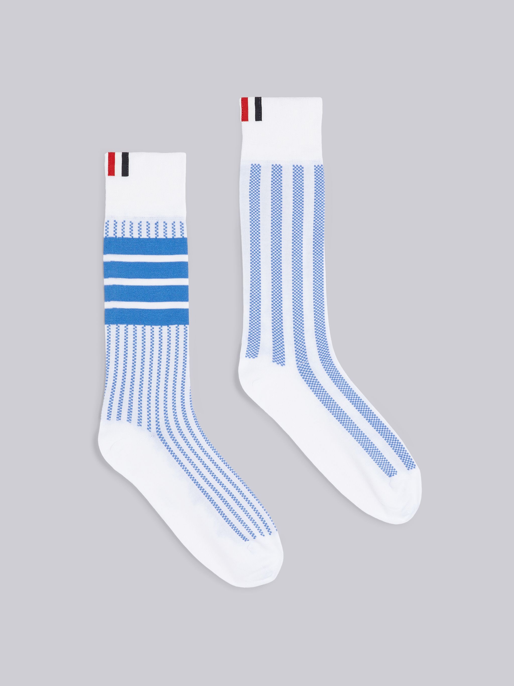 Blue Cotton Seersucker Mid-Calf Socks - 1