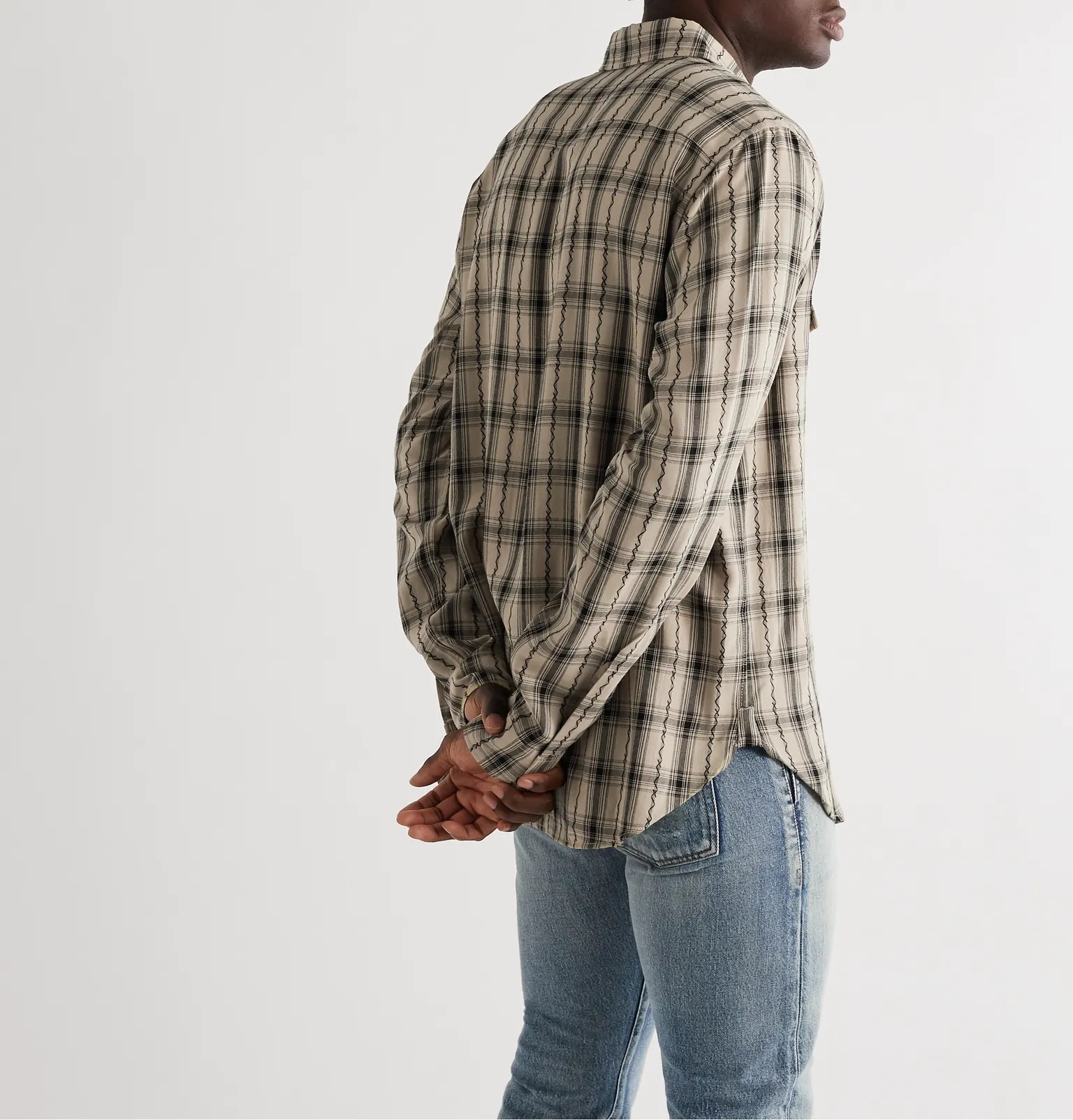 Oversized Embroidered Checked Woven Shirt - 4