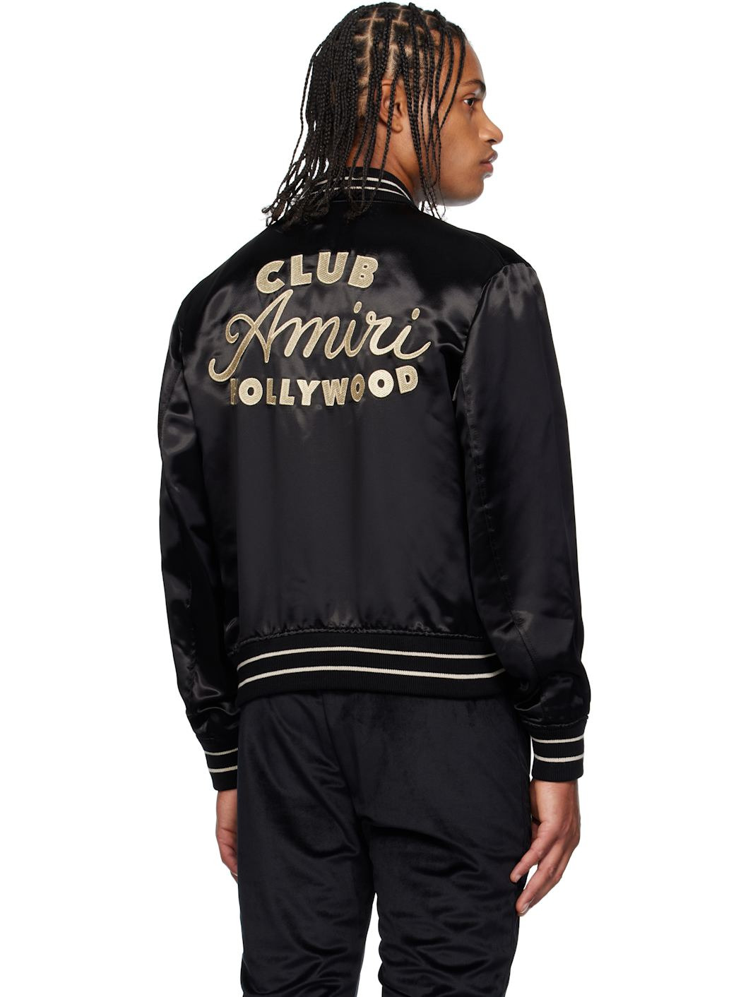 Black 'Club Amiri' Satin Bomber Jacket - 3