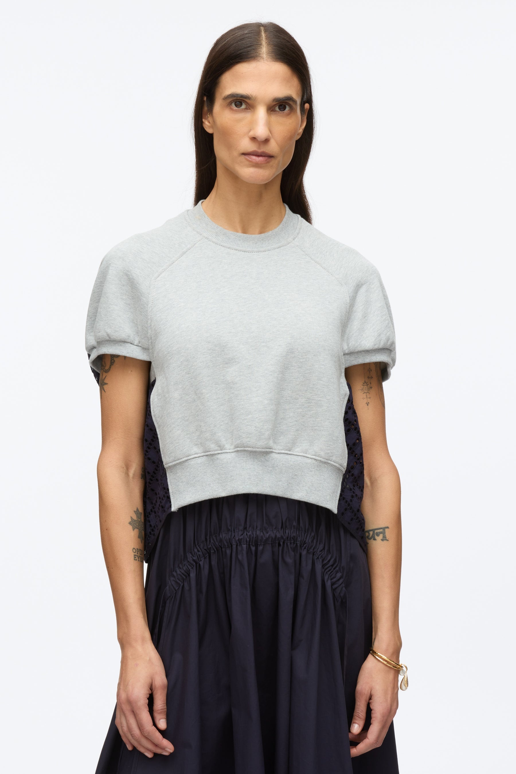 French Terry Dress with Broderie Anglaise - 4