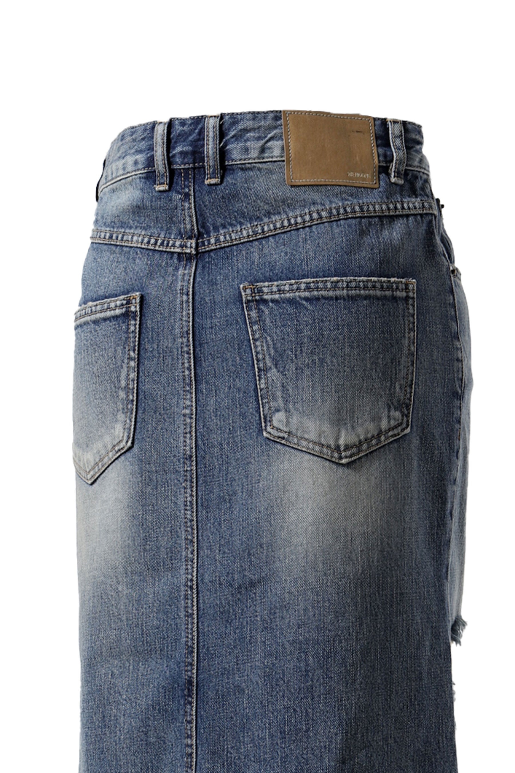 BLUE WOMENS EXTREME DESTROYED LONG DENIM SKIRT / BLU - 5