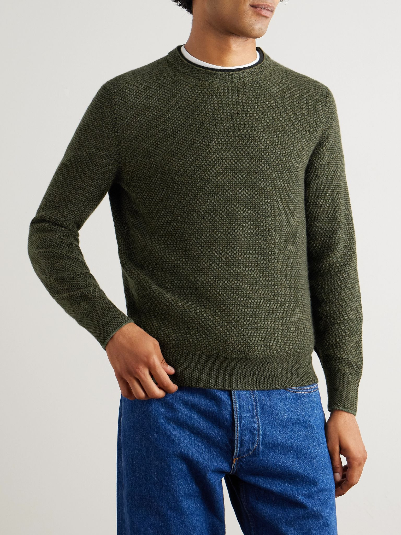 Varallo Honeycomb-Knit Baby Cashmere Sweater Green - 3