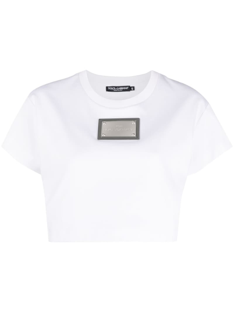 x KIM DOLCE&GABBANA logo plaque cropped T-shirt - 1