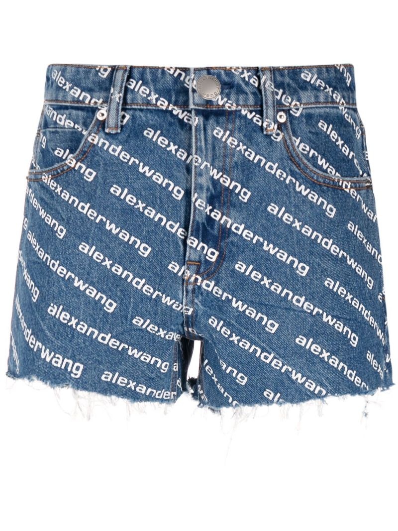 logo-print denim shorts - 1