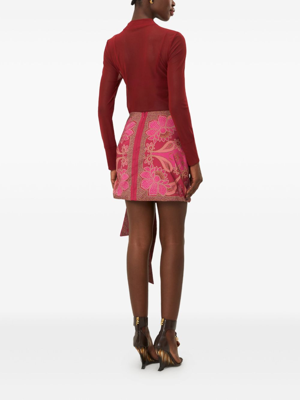 bow-detail floral-print mini skirt - 3