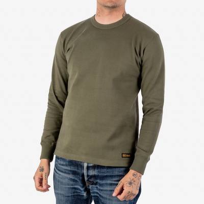 Iron Heart IHTL-1501-OLV 11oz Cotton Knit Long Sleeved Crew Neck Sweater - Olive outlook