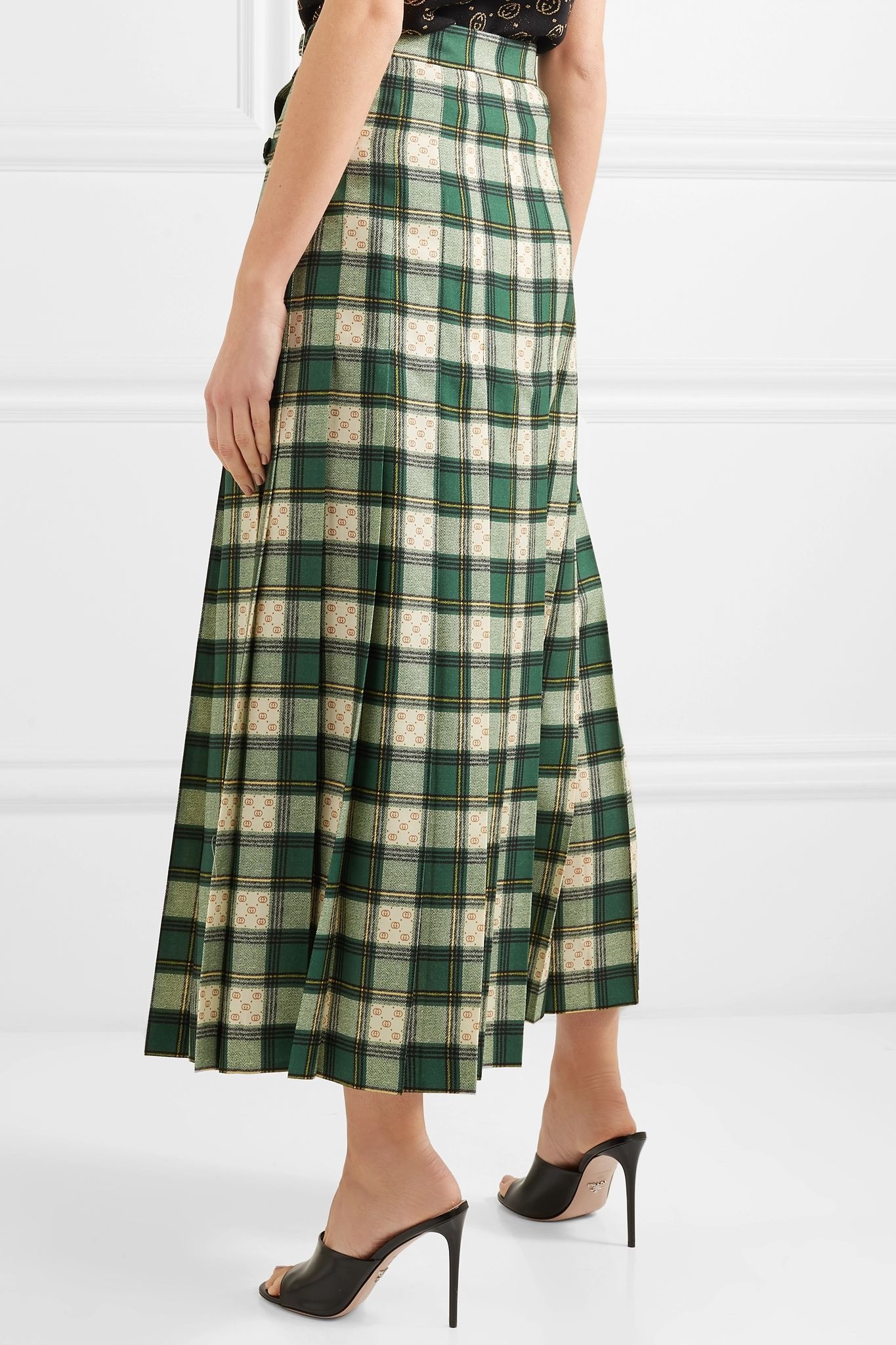 Tartan pleated wool-twill wrap skirt - 4