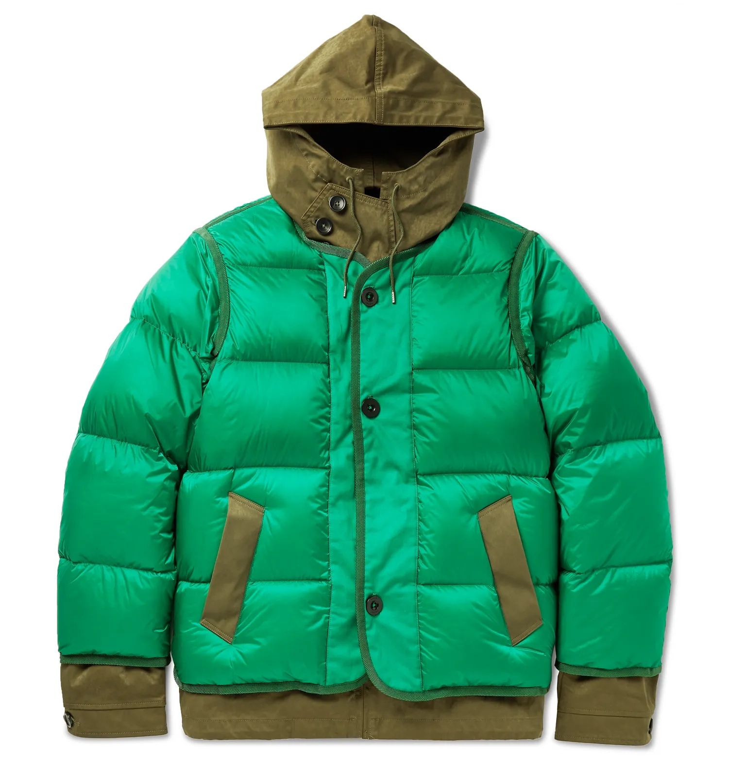 Quilted Shell and Coated Cotton-Twill Hooded Down Jacket - 1