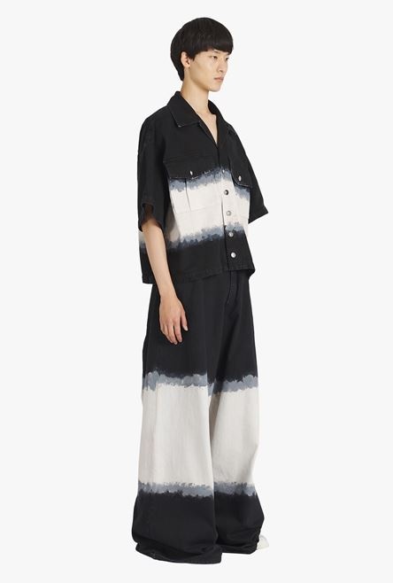 Oversized cotton shirt with black and white tie-dye print - 7