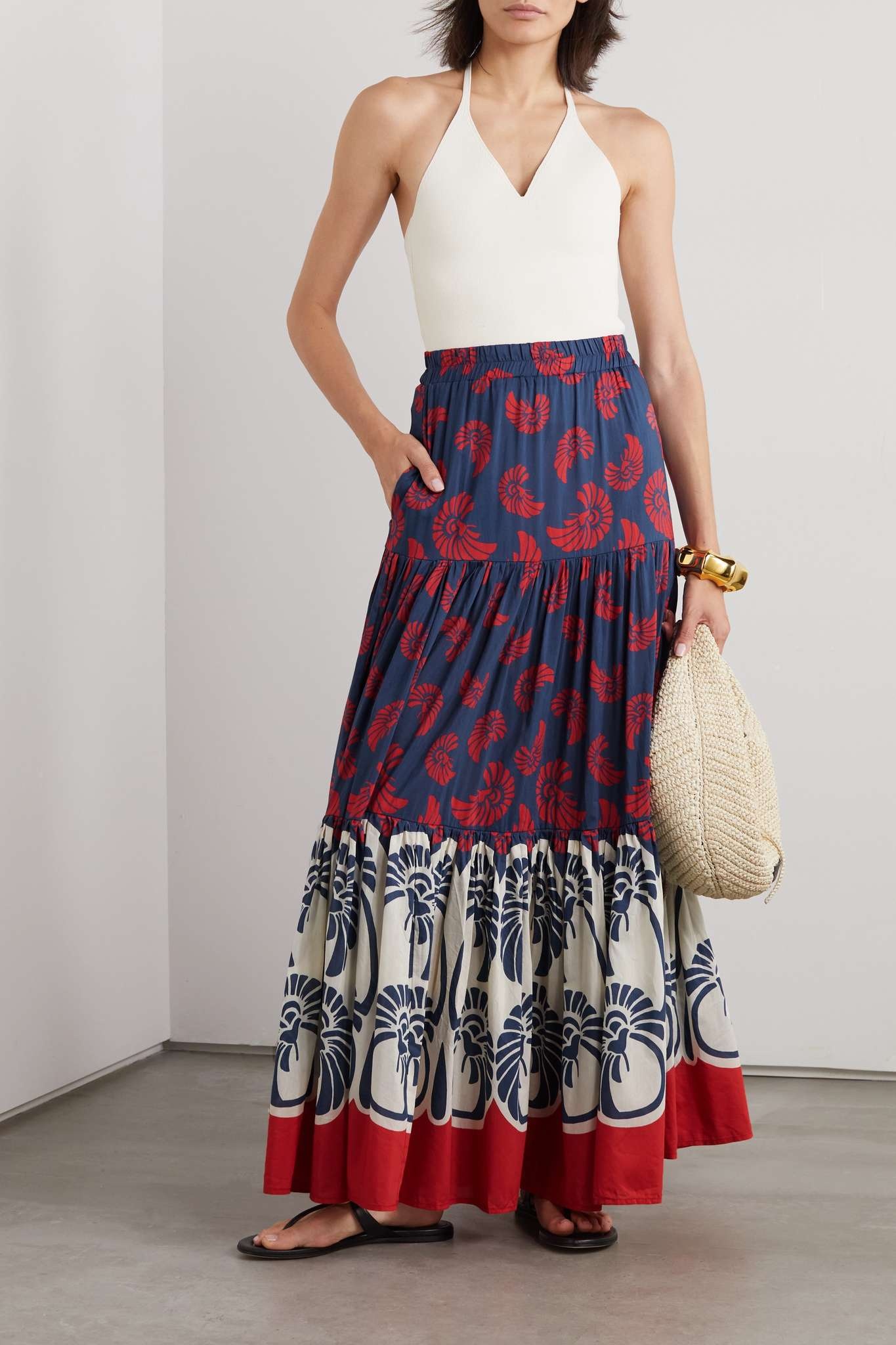 Tiered printed cotton and silk-blend maxi skirt - 2