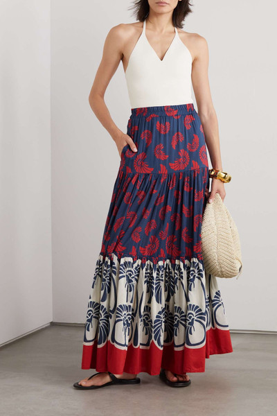 La DoubleJ Tiered printed cotton and silk-blend maxi skirt outlook