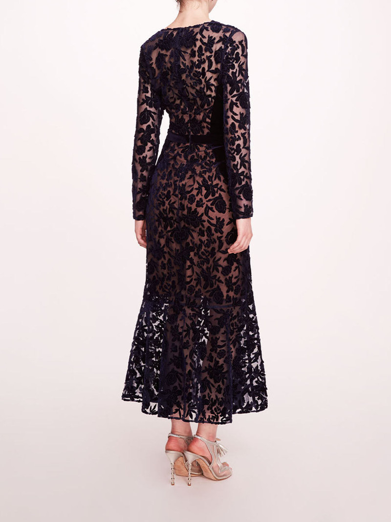 Marchesa LONG SLEEVE VELVET MIDI DRESS outlook