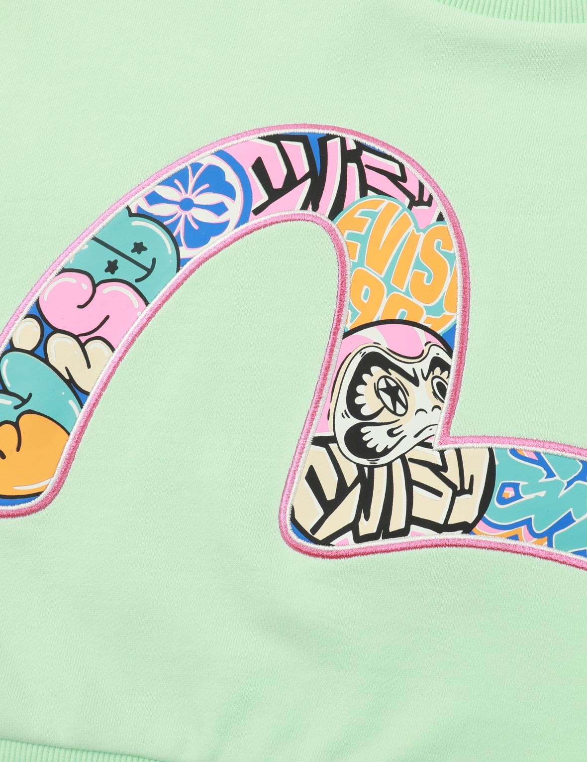 Graffiti Daruma-pattern Seagull Print Cropped Sweatshirt - 7