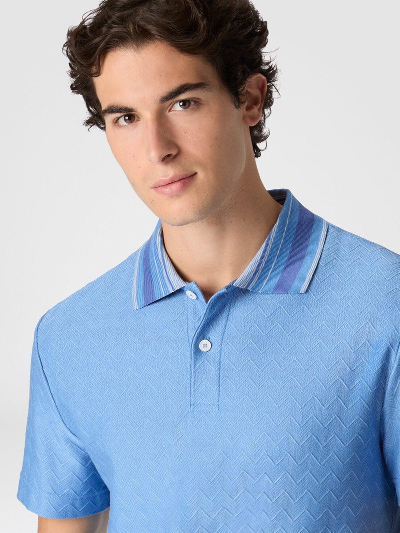 Jacquard cotton polo shirt with tone-on-tone zigzag design 4