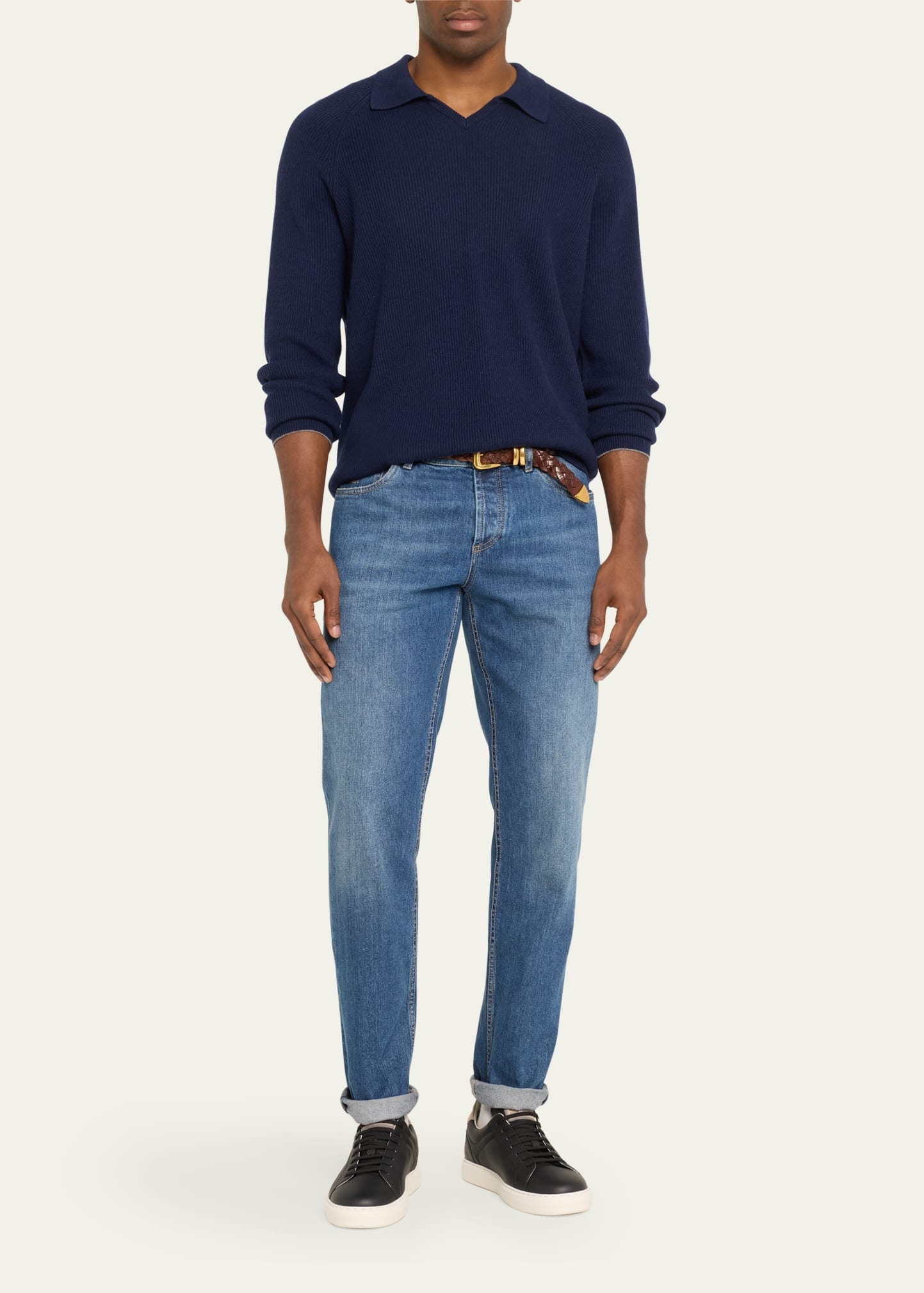 Men's Grained Calfskin Low-Top Sneakers - 3