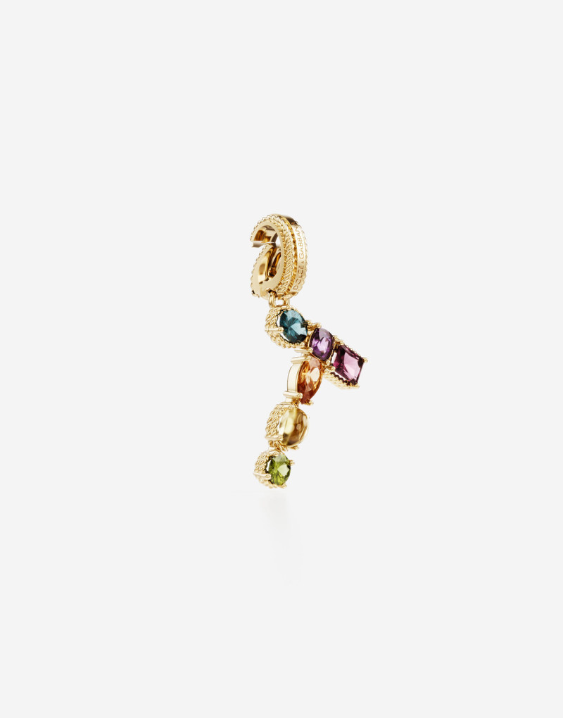 Dolce & Gabbana Charm T Lettering 18-carat yellow gold and multicolored gems outlook