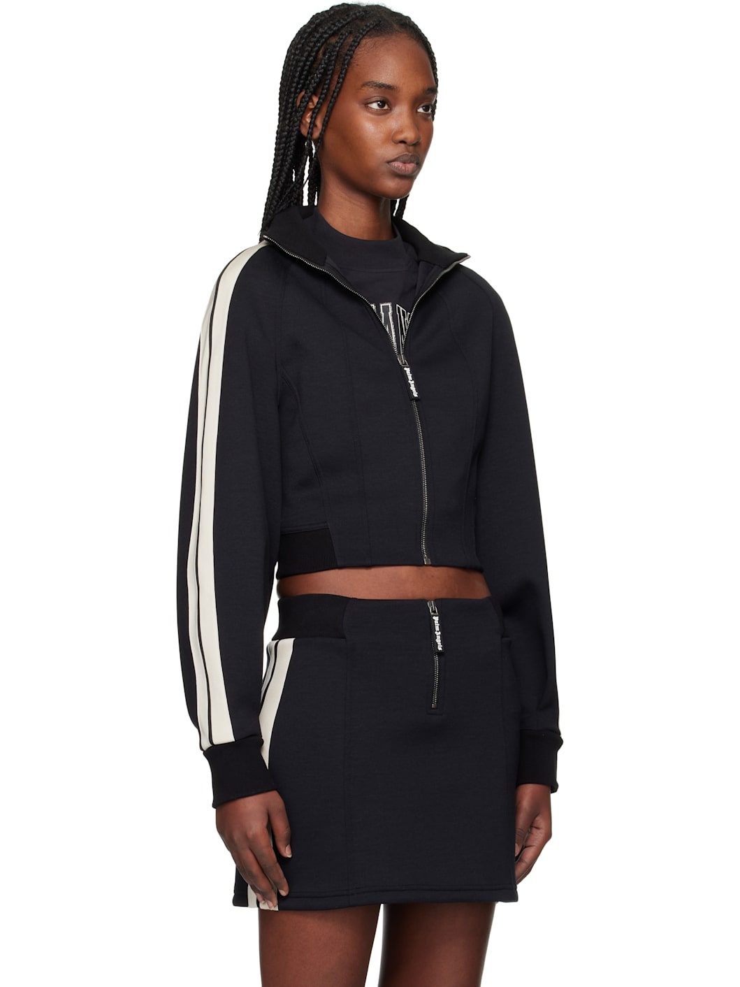 Black Neoprene Cropped Track Jacket - 2