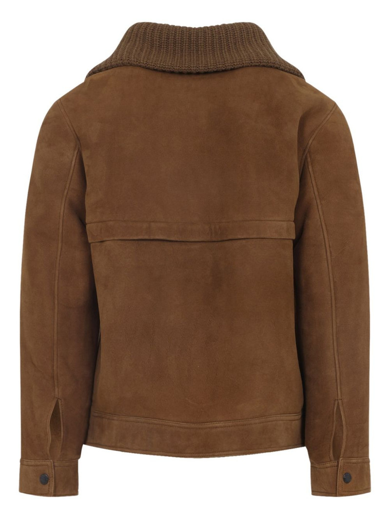 Yves Salomon knitted-collar suede jacket outlook
