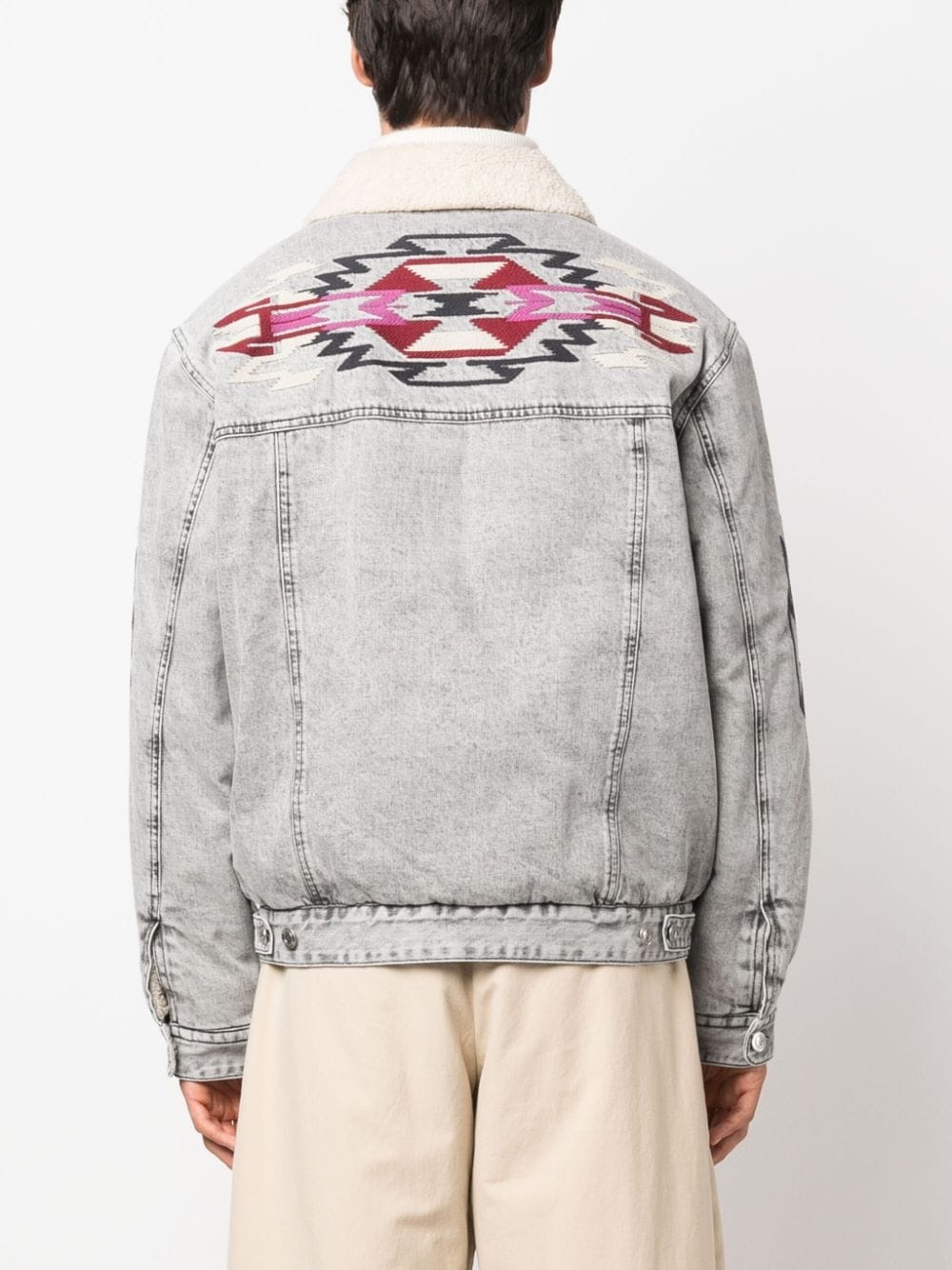 motif-embroidered denim jacket - 4