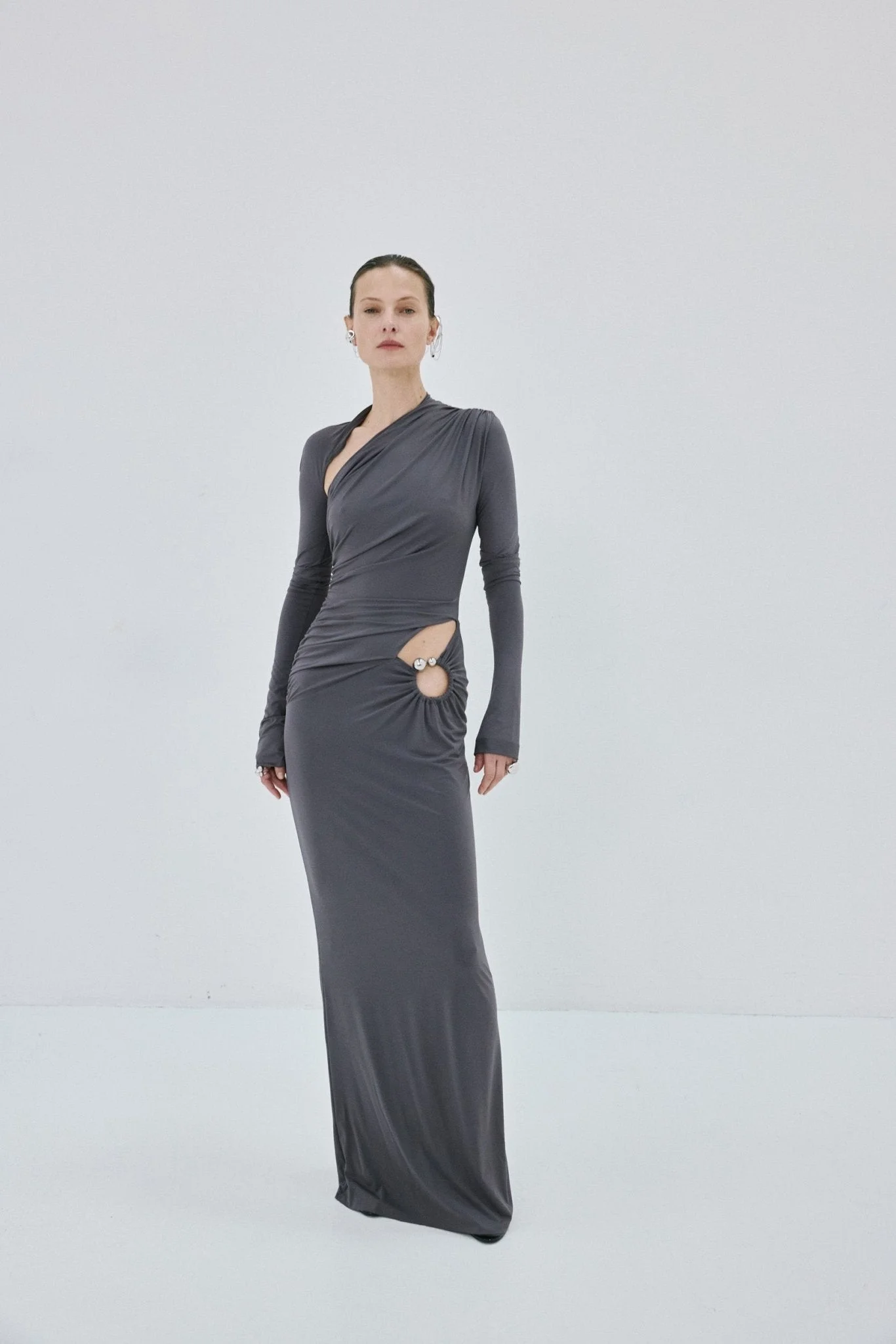 JADE MAXI DRESS IN INKY GREY SPANDEX - 1