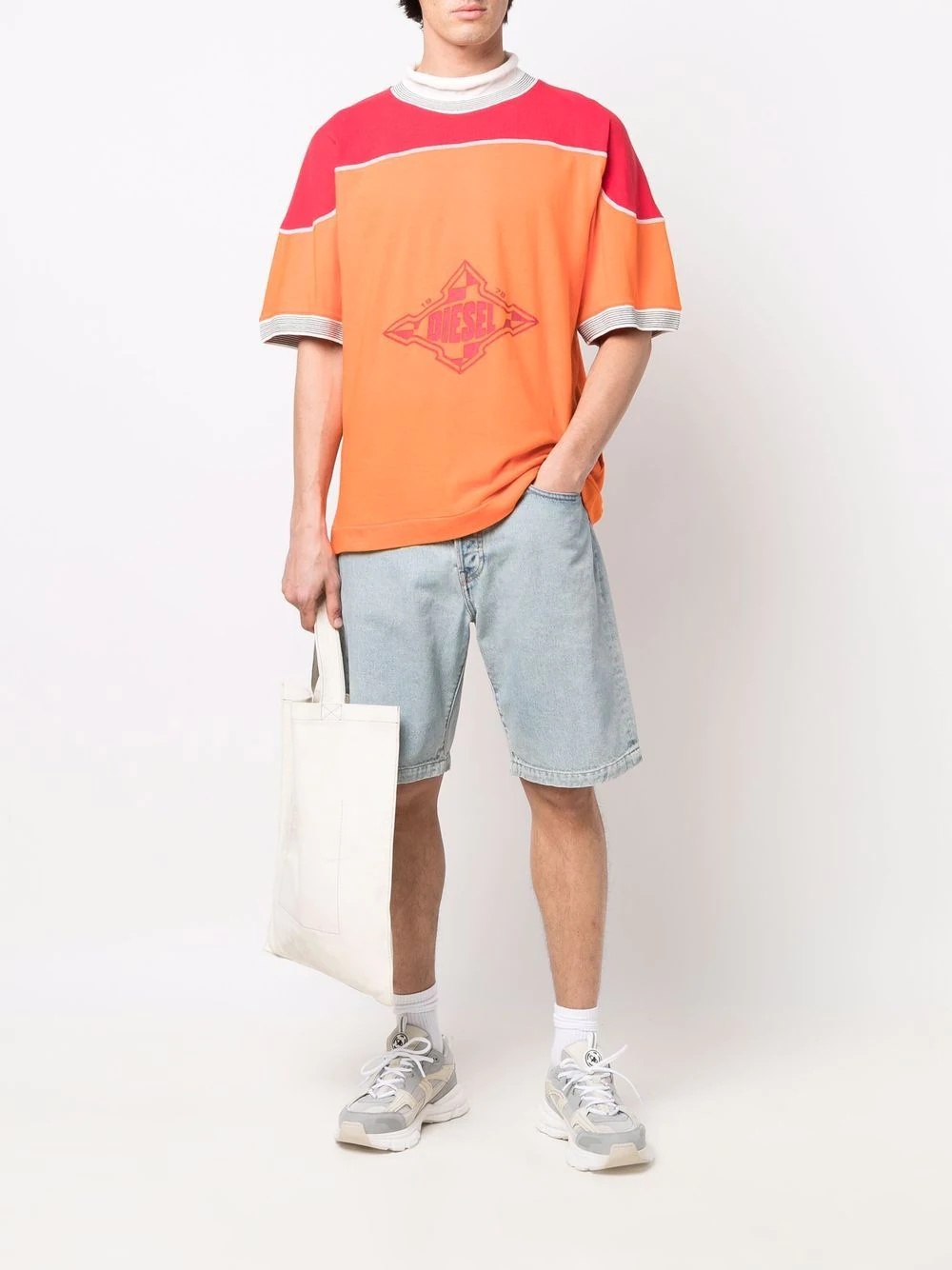 logo-print panelled T-shirt - 2