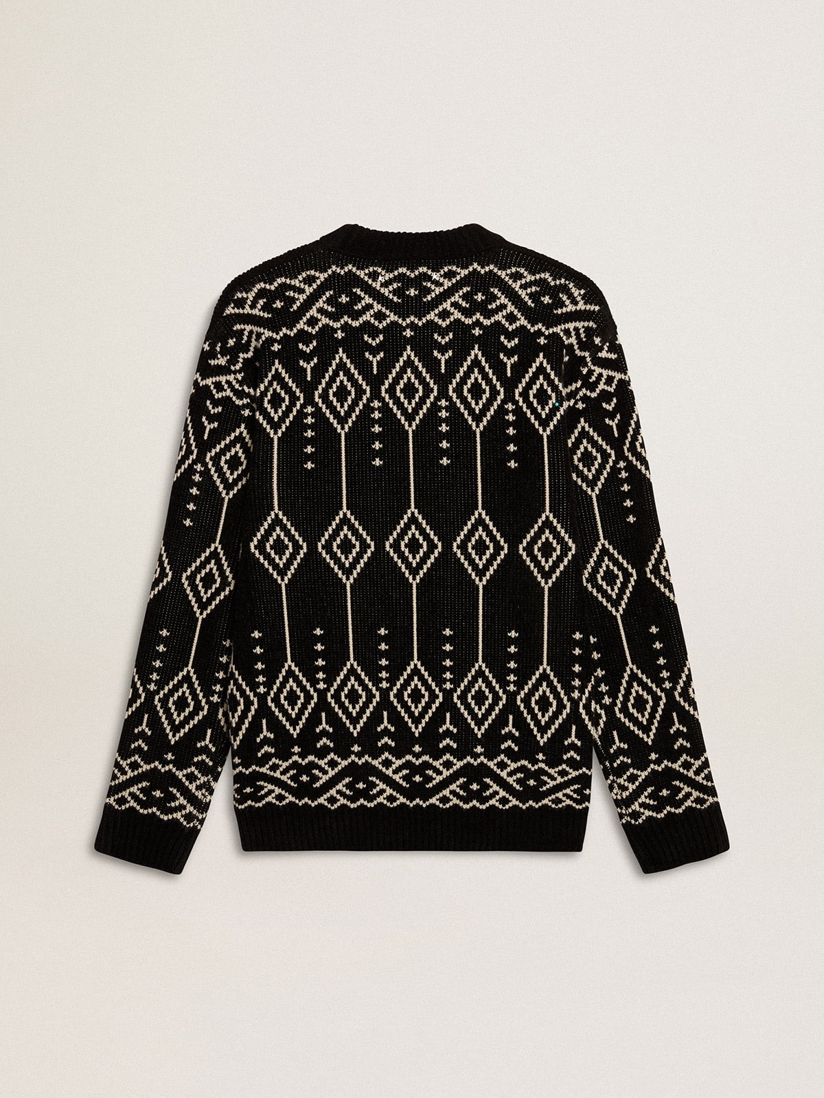 Men’s crew neck wool blend sweater with jacquard argyle design - 6