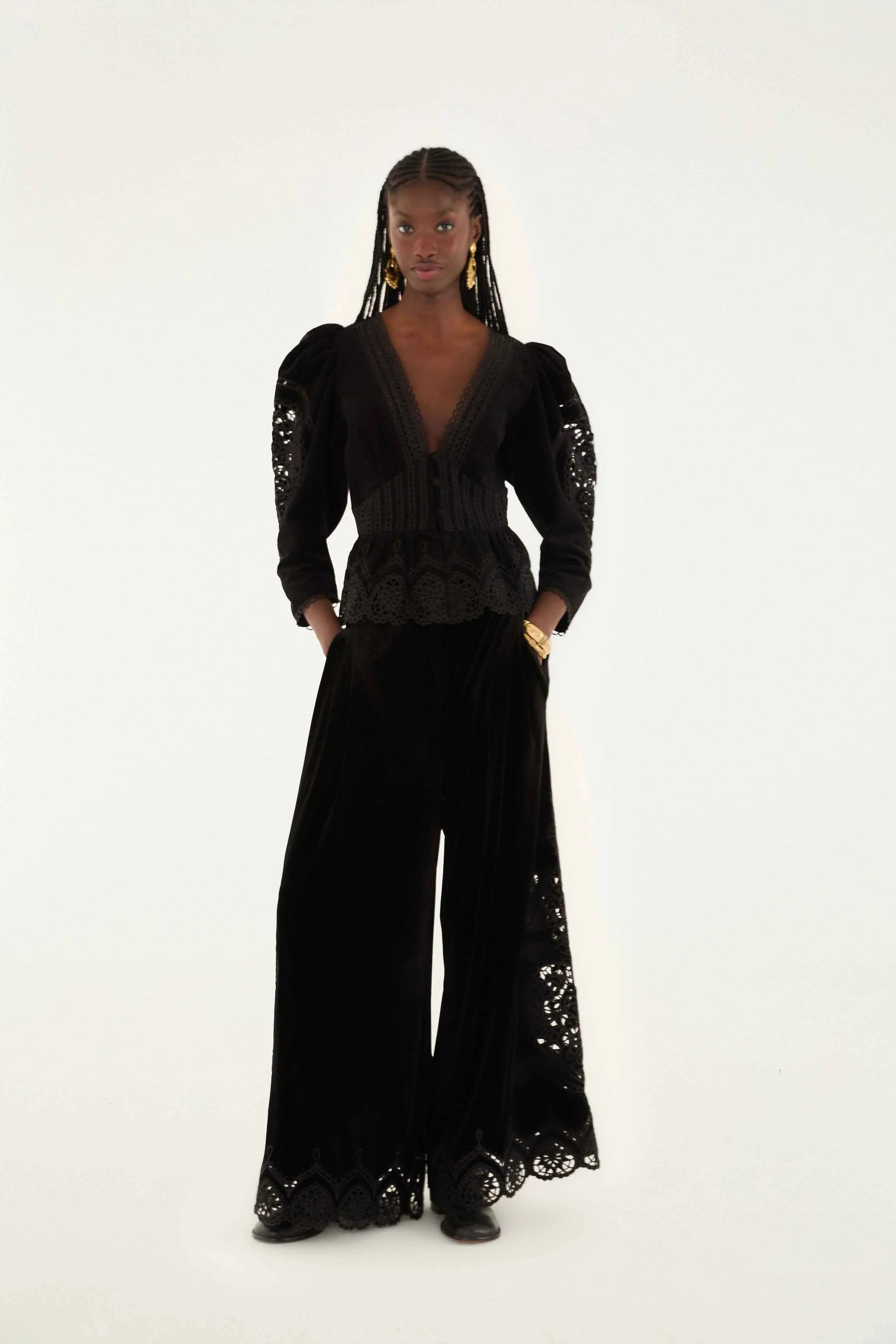 Black Artichoke Heart Richelieu Pants - 1