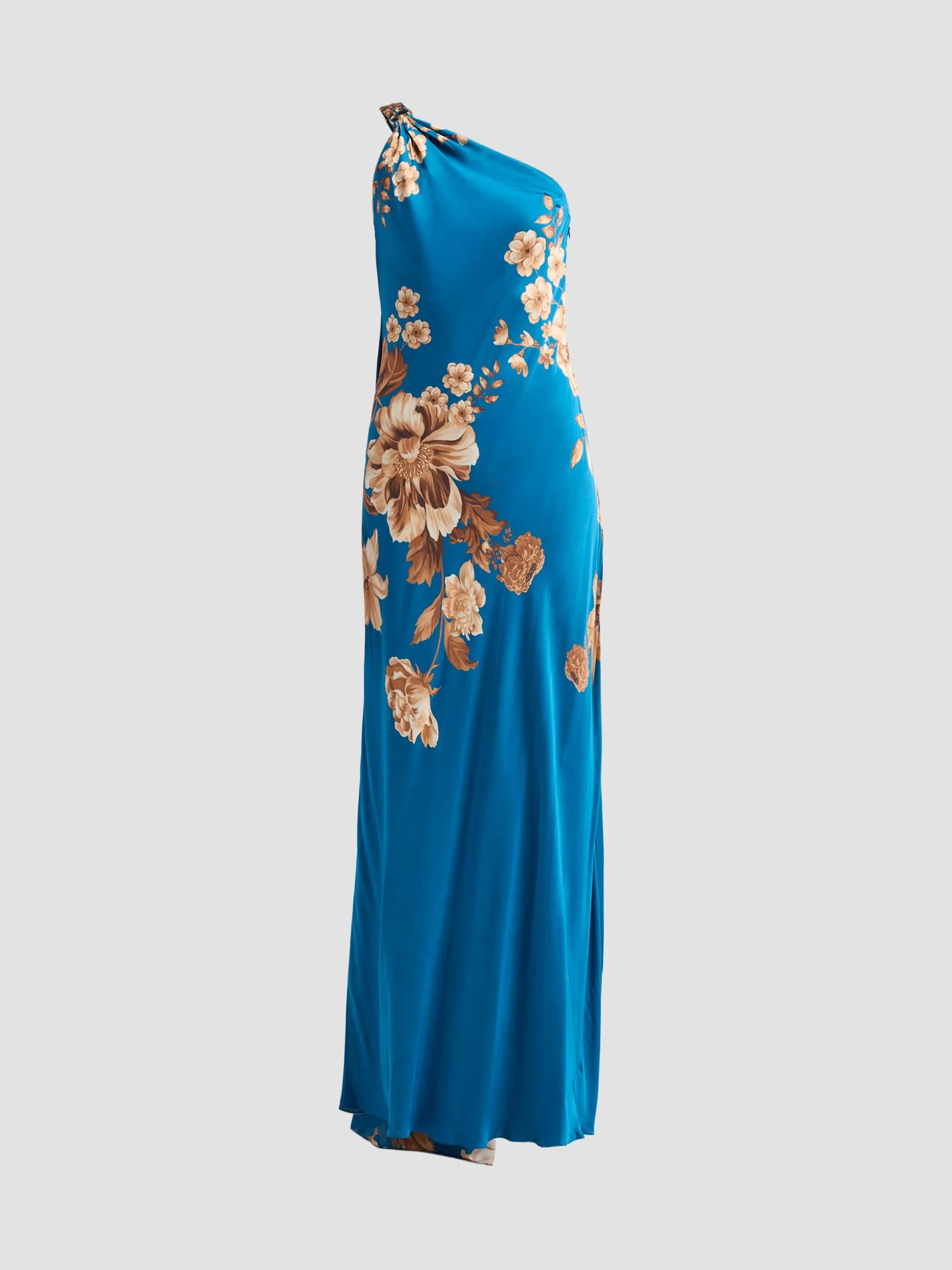Women's Floral One-Shoulder Maxi Dress - Teal - 1