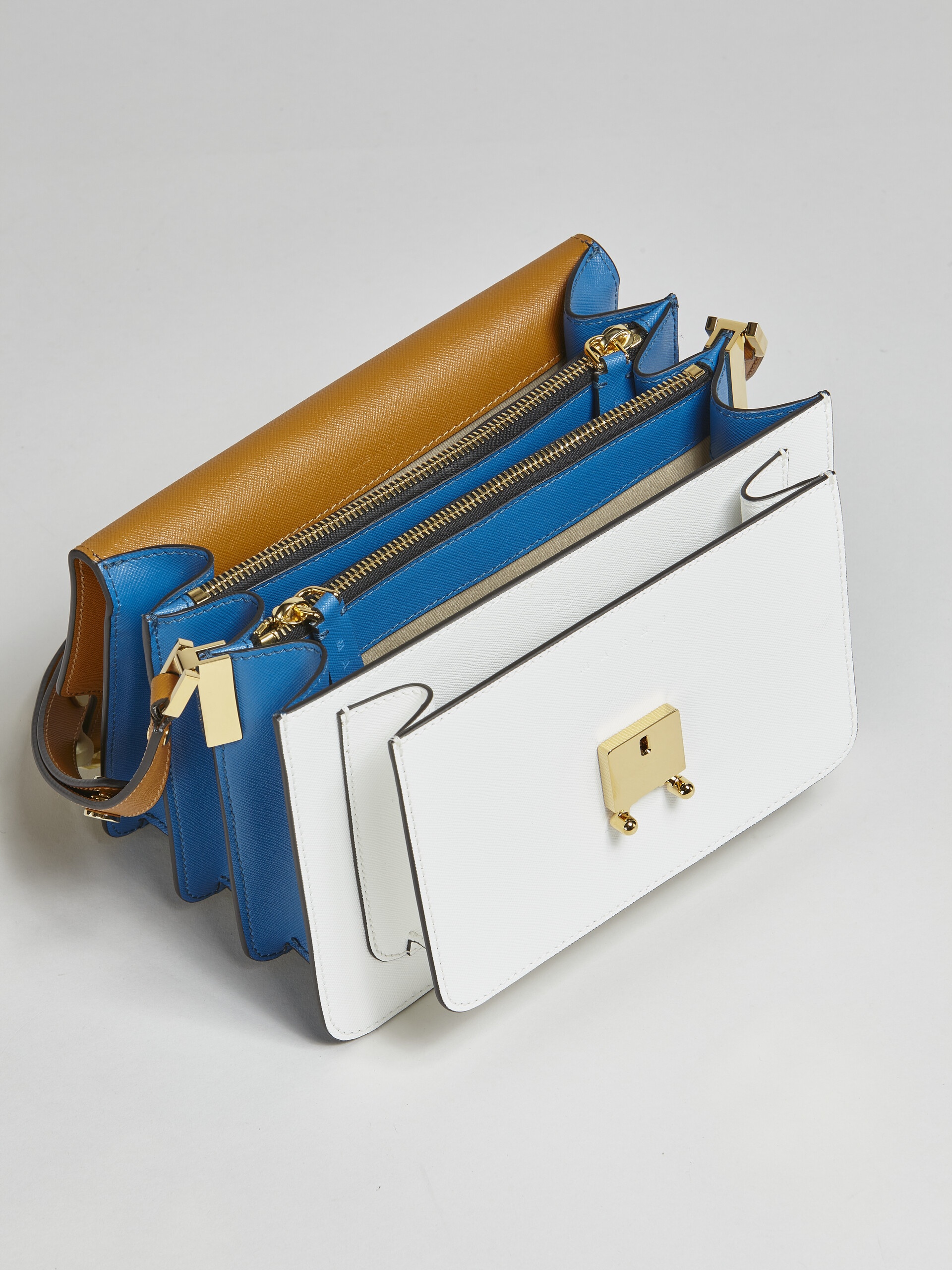 TRUNK MEDIUM BAG IN BROWN WHITE AND BLUE SAFFIANO LEATHER - 3