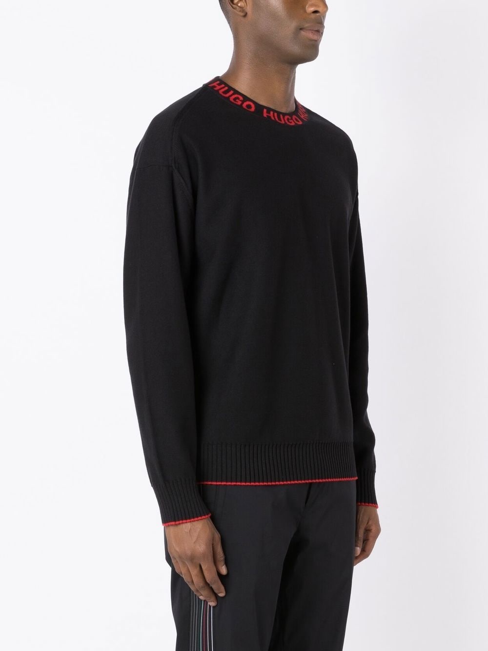 logo-collar fine knit cotton jumper - 3