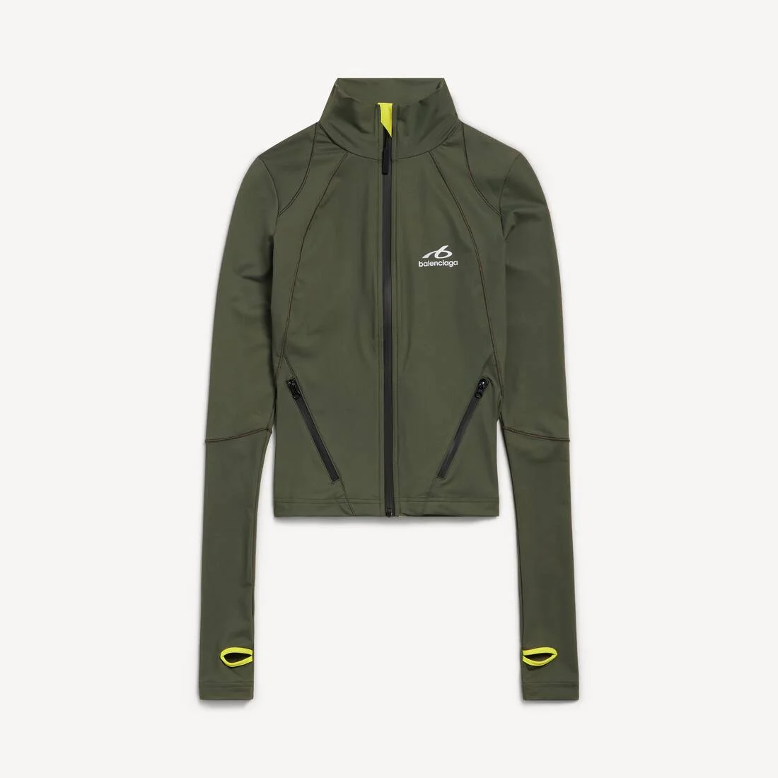 Women's Techwear Fitted Zip-up Top in Khaki/lime - 1