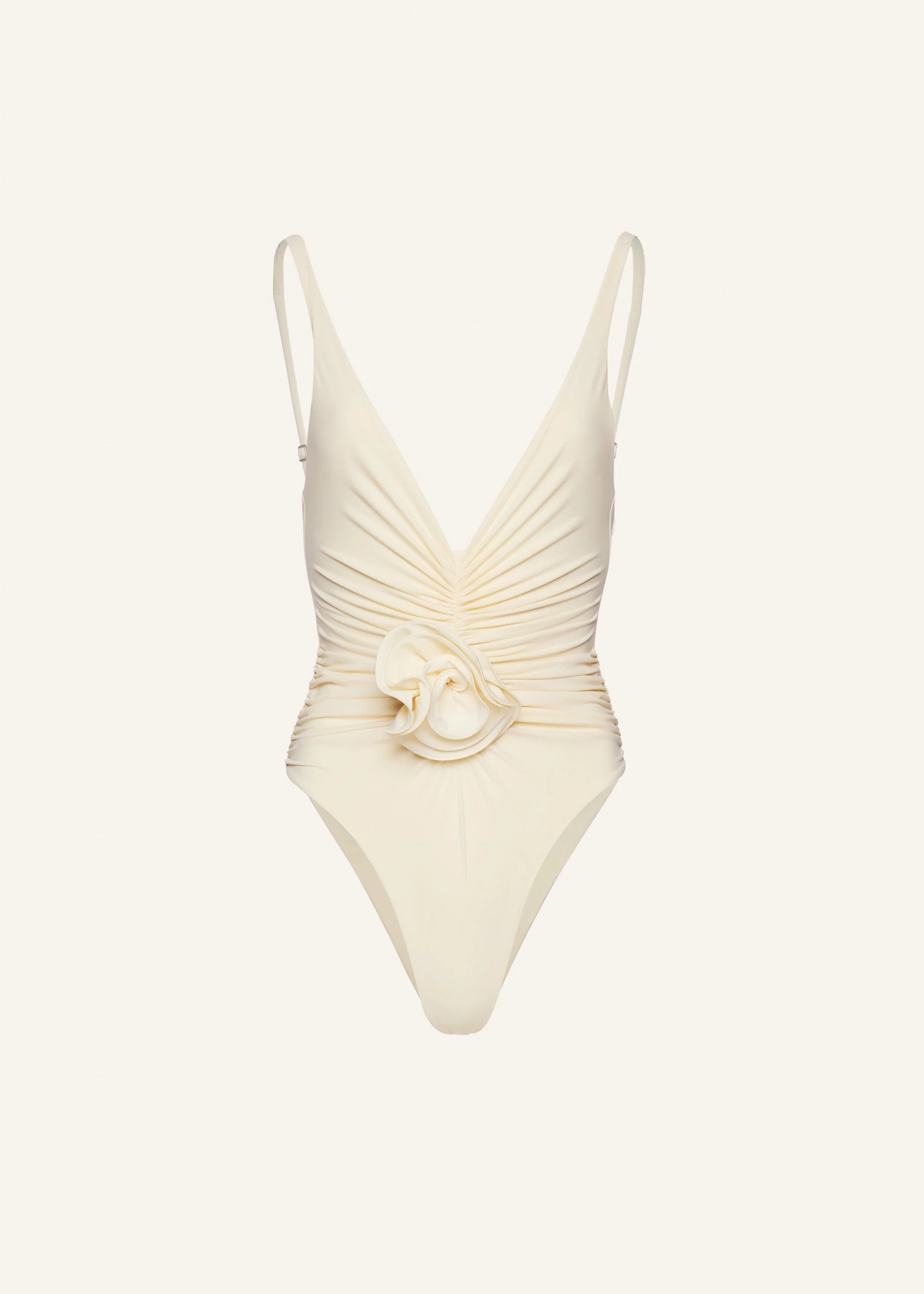 Ruched flower swimsuit in cream - 1