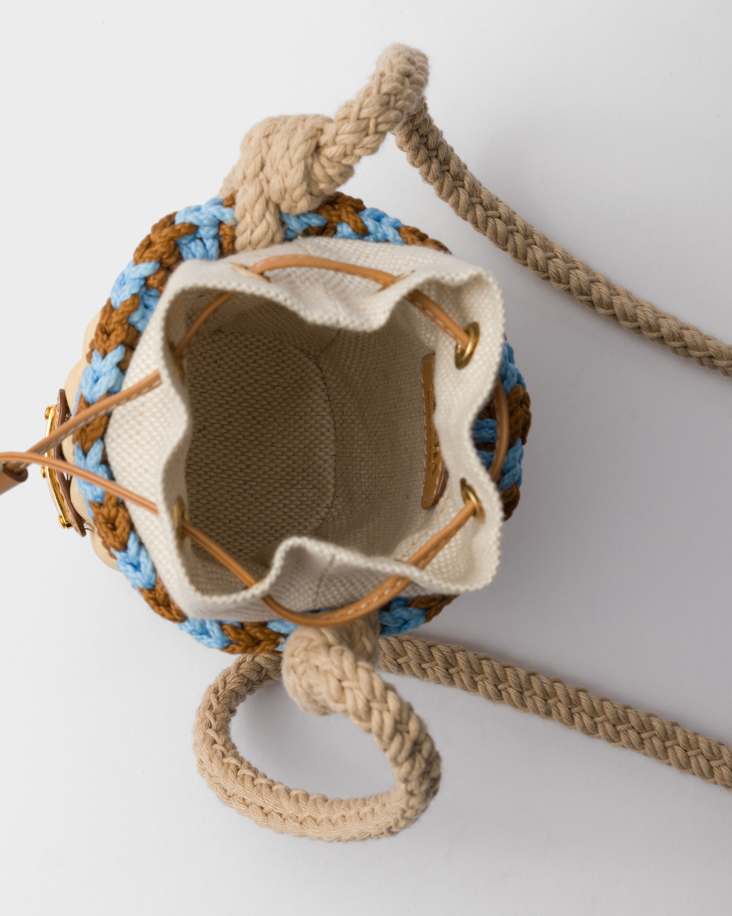 Wicker and linen-blend mini-bag - 4