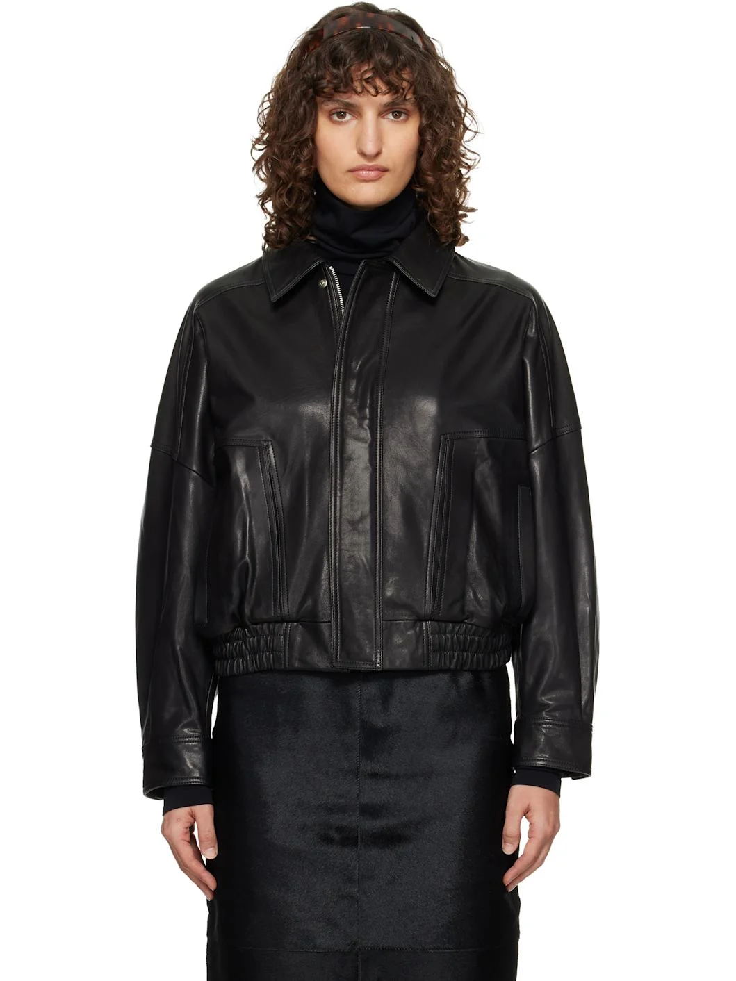 Black Dalma Relaxed Leather Jacket - 1